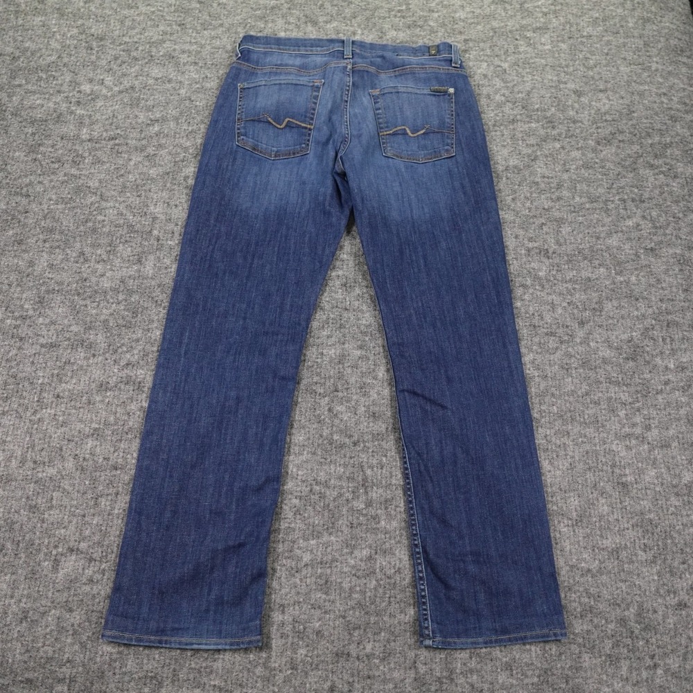 7 For All Mankind Carson Jeans Mens 33 Blue Denim Straight Leg Stretch - Picture 2 of 13